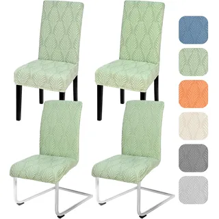 Alishomtll Stretch Stuhlhussen 4er/6er Set Stuhlbezug Universal für Schwingstühle Blatt Jacquard Esszimmerstühle Bezug Abnehmbare Stühle Schutz für Küche Bankett Hochzeit Party (Grün, 4pcs)