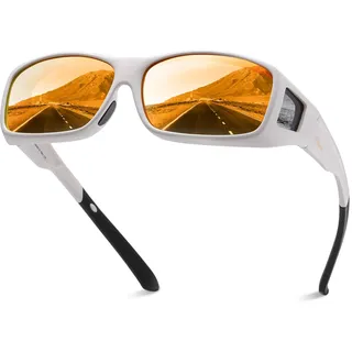 DUCO Herren und Damen Sonnenbrillen Polarisiert Unisex Brille UV400 Schutz Wrap Around Blendschutz Überbrille für Brillenträger Fit-over Polbrille (L Größe Weiß Rahmen Revo Rot Linse)