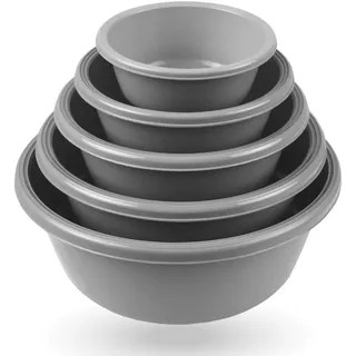 ProHome Rührschüssel im 5er Set, Teigschüsseln, 5er-pack Kunststoff Mixing Bowl Set 0,7L - 6L Stapelbare Salatschüssel Servierschalen für Küche - Grau