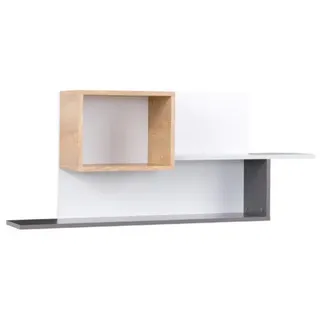 Deine Möbel 24 Kinder-Wandregal Justin 12 120 cm breit in Weiß / Graphit / Grau / Eiche , Weiß, Graphitfarben, Grau, Eichefarben , Holzwerkstoff , 120x50x25 cm , Wohnzimmer, Regale, Wandregale