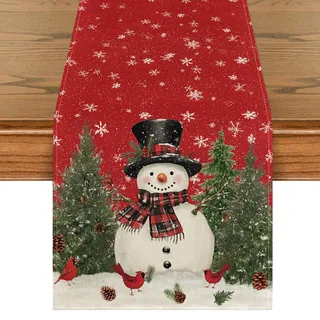 Artoid Mode Schneemann Vögel Weihnachten Tischläufer, Saisonnal Winter Küche Tisch Dekoration Drinnen Urlaub Party Dekor 40x240 cm