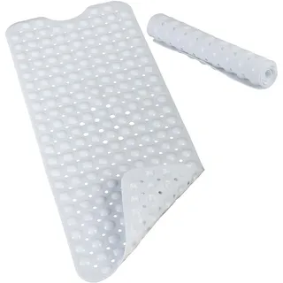 Relaxdays Badewannenmatte, mit Saugnäpfen, PVC, Kinder & Erwachseee, BxT: 97 x 39 cm, rutschfeste Wannenmatte, weiß