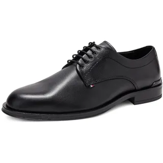 Tommy Hilfiger Herren Derby Schuhe Corporate aus Leder, Schwarz (Black), 43