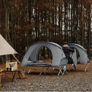 SoBuy OGS60 Feldbett mit Zelt Wurfzelt Feldbett 4in1-Zelt mit Campingliege Schlafsack Matratze und Zubehör Zelt