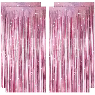 4 Stück Lametta Vorhang Rosa 1 m x 2 m Glitzer Vorhang Geburtstag
