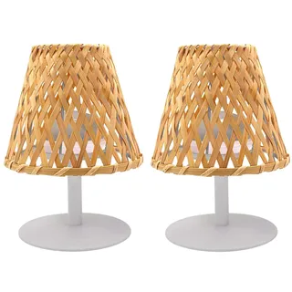 Lumisky 2 Stück Tischleuchte, kabellos, Bambus, natürlich, LED, warmweiß/weiß, dimmbar, 2 x Ibiza H26 cm