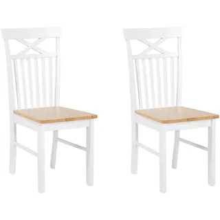 Beliani Esszimmerstuhl Holz braun/weiß 2er Set