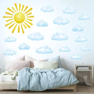 DECOWALL DS12-8079 Sonne Wandtattoo Wolken Wandsticker 78stück Wandaufkleber set für Kinderzimmer Wanddeko Mädchen Junge Kinder Babyzimmer Schlafzimmer