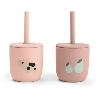 Done By Deer Tiny Farm Silikon 2er-pack Becher Mit Strohhalmen - Pink - One Size