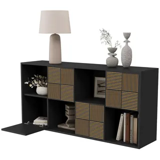 Bücherregal 125x30x60 cm Holz Lamellen Design Sideboard Aufbewahrung, Schwarz , 60x125x30 cm , Wohnzimmer, Regale, Bücherregale