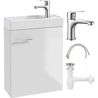 DomoDomo Bad Unterschrank Waschbecken Weiß – 50 x 70 x 21,3 cm, Badezimmer Set mit Waschtisch und Armatur, Hängeschrank, modernes Badmöbel, Waschbecke - Weiß