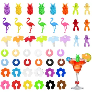 Huanmin 48 Stück Glasmarkierer,Silikon Glasmarker Glas Markierung Trinkgläser buntes Weinglas Marker wiederverwendbar Weinglasmarkierer Wein Marker für Weinglas Trinkglas Tassen (48pc)