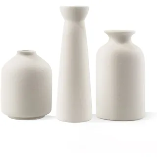 Kleine Keramikvase, weiße Vasen zur Dekoration, Set mit 3 modernen Boho-Vasen für Blumen-Pampas, geeignet für Büro, Wohnzimmer, Schreibtisch, Regal-Dekoration