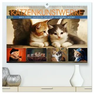 Katzenkunstwerke (hochwertiger Premium Wandkalender 2026 DIN A2 quer), Kunstdruck in Hochglanz: Wenn Katzen berühmte Gemälde nachstellen würden (CALVENDO Kunst)