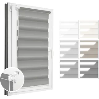 Estika Verdunkelungs Doppelrollo Klemmfix ohne Bohren - 60 cm x 120 cm - Milletgrau - Tag und Nacht Duo-Rollo, Rollos für Fenster, Fenster Sichtschutz, Doppelrollo für Innenräume