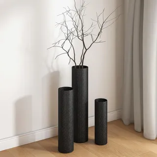 uyoyous 3er-Set Bodenvase: 70/55/40 cm, Metall Blumenvasen mit Waben Textur, Groß Vintage Stapelbar Vase für Wohnzimmer, Esszimmer, Schlafzimmer, Flur, Büro