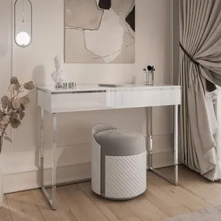 Konsole AURORA SILVER Weiss Hochglanz auf silbernem Gestell - Weiß, Silber