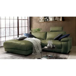 KAWOLA Sofa LOLA Ecksofa Stoff moosgrün mit motorischer Relaxfunktion Recamiere links - Grün