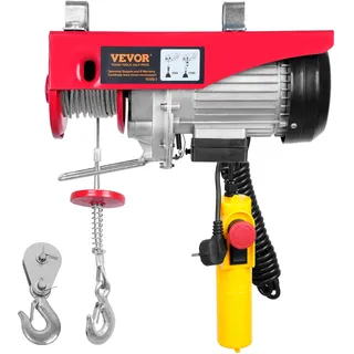 Vevor elektrische Seilwinde 300kg bis 600kg Hubhöhe 12m Seilzug Motorwinde 1150W Kupfermotor Flaschenzug 10m/min Hubgeschwindigkeit Hebezug mit Kabelfernbedienung Seilhebezug Kettenzug