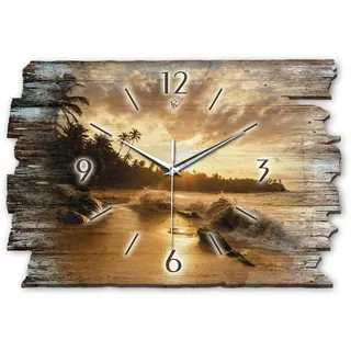 Kreative Feder Designer Wanduhr „Beach“ aus Holz 40x27cm im Shabby Style Design - Designeruhr mit flüsterleisem Uhrwerk ohne Ticken (Beach, leises Funkuhrwerk)