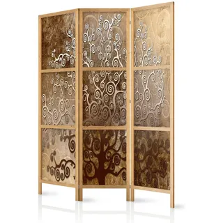 Muralo Paravent Japanischer 3-tlg 135x172 cm Abstrakter Baum Retro , Braun , Holz, Textil , Pinie , Rechteckig , 135x172x3 cm , Wohnzimmer, Raumteiler, Paravents