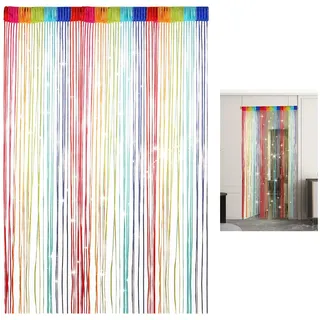 Fadenvorhan 100 X 200 cm, Fadenvorhang Insektenschutz, Türvorhang Insektenschutz, Gefärbt Streifenvorhang, Fliegenvorhang Tür für Wohnzimmer, Balkon, Zimmer, Küche, Vorzimmer, Festliche Dekoration