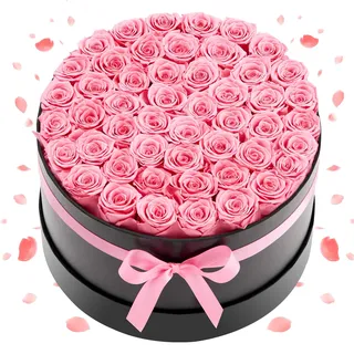 VEVOR 50x Ewige Rosen in runder Box, konservierter Blumenstrauß, Blumen Geschenkbox für ihre Frau, Mütter, Liebespartner, zur Hochzeit, zum Muttertag, Valentinstag, Weihnachten, pink