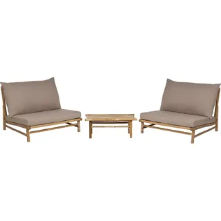 BELIANI Lounge Set Hellbraun Bambusholz 3-Teilig mit Auflagen Taupe Stoff Rustikal Innen- und Außenbereich Outdoor Terrasse Ausstattung Sitzmöbel - Braun, Beige