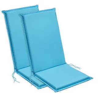 sleepling Hochlehner Auflagen 2er Set, Sitzauflagen, 120x50 cm, Aqua Blau | bequeme Gartenstuhlauflagen, Stuhlauflagen für Gartenmöbel, waschbar, Befestigungsbänder, 6 cm dick, OEKO-TEX, Made in EU