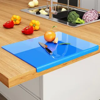 JJL Acryl Schneidebrett mit Thekenlippe 51 x 40 cm - BPA-frei, rutschfest, Blau - Multifunktional für Brot, Fleisch, Gemüse, Küchendekoration & Geschenk