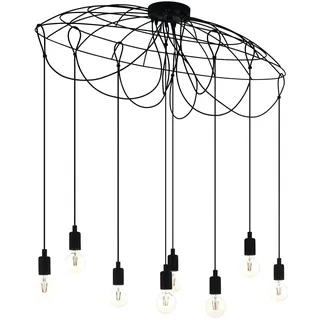 EGLO Pendelleuchte Hogsmill, 8 flammige Hängelampe Vintage, Industrial, Retro, Hängeleuchte aus Stahl in Schwarz, Esstischlampe, Wohnzimmerlampe hängend mit E27 Fassung