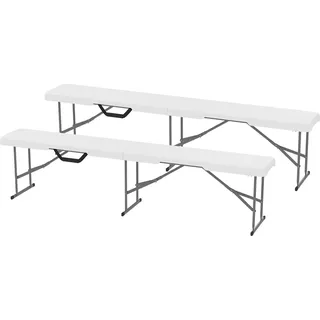 Bierzeltbank Klappbank klappbar Partybank mit Tragegriff, Metallbeine, wetterfest für 2 Personen, Indoor, Outdoor, bis 240 kg belastbar, Weiß Aosom