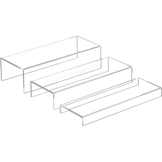 Sezanrpt Rechteckige Acryl Display Risers Ständer 3pcs, Dessert Tisch Display Rack, Clear Display Regal für Collectibles, Einzelhandel, Schuhe, Gläser, Pflanzen, Parfüm 30-2.5x5x7.5CM