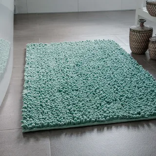Wecon Home Benno getufteter Badteppich, 80 x 150 cm, Mint grün | weicher Hochflor Chenille Badteppich, rutschfest, maschinenwaschbar, warm & gemutlich