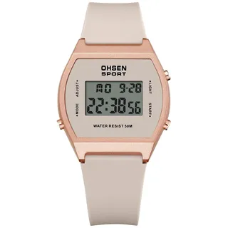 JewelryWe Digitaluhr Damen Gummi Tonneau: 12/24H 30M wasserdichte Elektronische Digital Armbanduhr Rosa Kautschuk Band Multifunktional Sport Uhr mit Kalender Wecker Stoppuhr LED-Beleuchtung