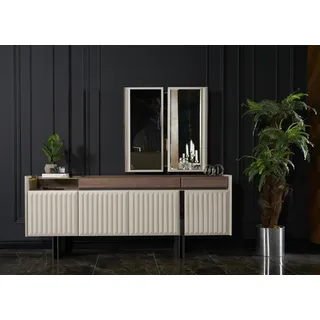 Luxus Moder design Kommode mit Spiegel Modern Sideboard Esszimmer Möbel Holz Neu JVmoebel - Weiß