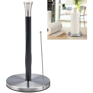 Relaxdays Küchenrollenhalter stehend, Edelstahl, Papierrollenhalter für die Küche, HxD: 33 x 17 cm, silber/schwarz