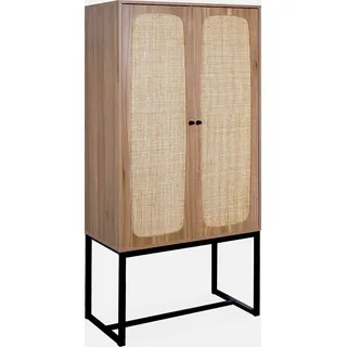 sweeek - Geschirrschrank mit Rattan-Geflecht und Holzdekor 2 Türen 165 cm - Natur