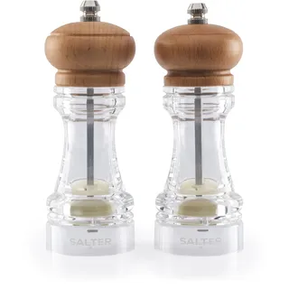 Salter 7607 WDXR Buchenholz salz & pfeffermühleset, Küchenmühleset Küche pfeffer und salz, Hartkeramik Schleifmechanismus, einstellbar für feines bis grobes Mahlen Himalaya 38g Salz/ 19g Pfefferkörner