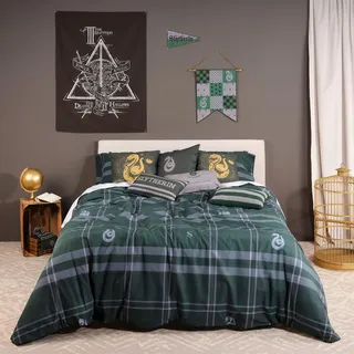 Belum Bettbezug Harry Potter, Bettbezug mit Knöpfen, 100% Baumwolle, Modell Slytherin, für Betten mit 150/160 cm (240 x 220 cm)