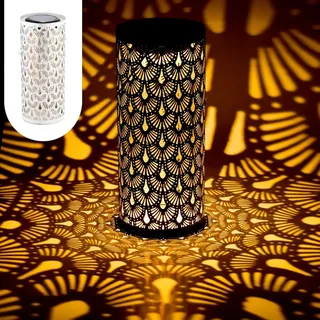 Marrakesch Orient & Mediterran Interior Marrakesch Solarlaternen Solarlampen für außen mit Henkel aus Metall 30cm Groß | Boho Deko Outdoor Solar LED Laterne Wetterfest Fava Weiss IP65 Wasserdicht als Gartendeko im Garten
