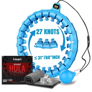 K-MART Smart Hula Hoop, Weighted Hula Hoop, Adjustable Fitness Exercise Weighted Hula Hoop, 27 Removable Knots/Links, Blue