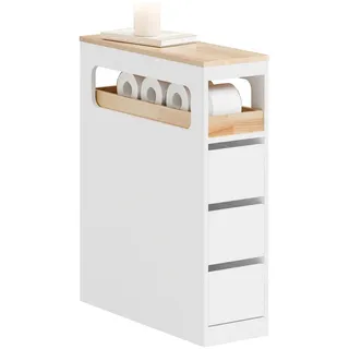 SoBuy Nischenregal mit Rollen, Weiß , Holzwerkstoff, Holz , 23x82x65 cm , Badezimmer, Badmöbel, Midischränke