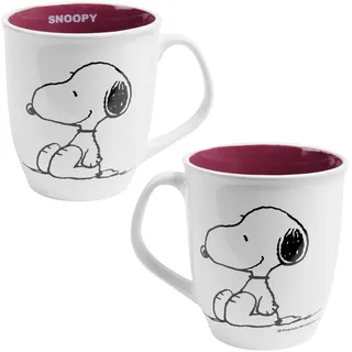 United Labels The Peanuts Tasse 280 ml, Weiß Rot, Kaffeebecher aus Steingut, Kaffeetasse, Snoopy Geschenke