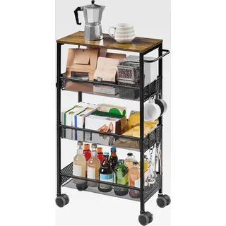 Küchenwagen, Rollwagen mit 4 Ebenen, Servierwagen schmal, Nischenregal auf Rollen, Aufbewahrungswagen für Kleine Räume, 45 × 22 × 79 cm