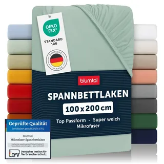 Blumtal® Spannbettlaken 100x200x30cm aus Microfaser - Oekotex zertifiziertes Bettlaken Spannbettlaken in Summer Green - Grün