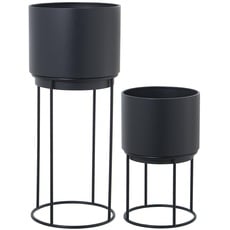 DRW Set mit 2 runden Pflanzgefäßen aus Metall mit Beinen in Schwarz, 32 x 32 x 76 cm