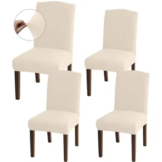 Granbest Hohe Dehnung Stuhlhussen, Universelle Passform Jacquard Esszimmerstühle Bezüge, Abnehmbare Stuhl Protektors für Esszimmer, Küche, Restaurant und Hotel (Set von 4, Beige)