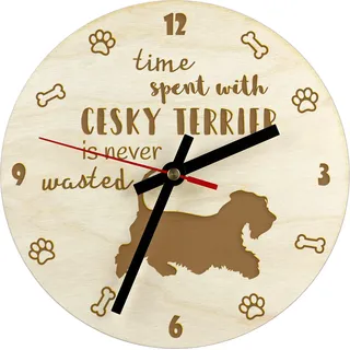 Tschechischer Terrier, Böhmischer Terrier, eský Teriér - Uhr mit Hund, Holzuhr mit Gravur, personalisierte Uhr von Art-Dog
