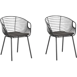 BELIANI Esszimmerstuhl 2er Set Schwarz Metall mit Armlehnen Griffen Polster Schwarz Kunstleder Glam Industriell Modern für Innenräume Schreibtisch - Schwarz